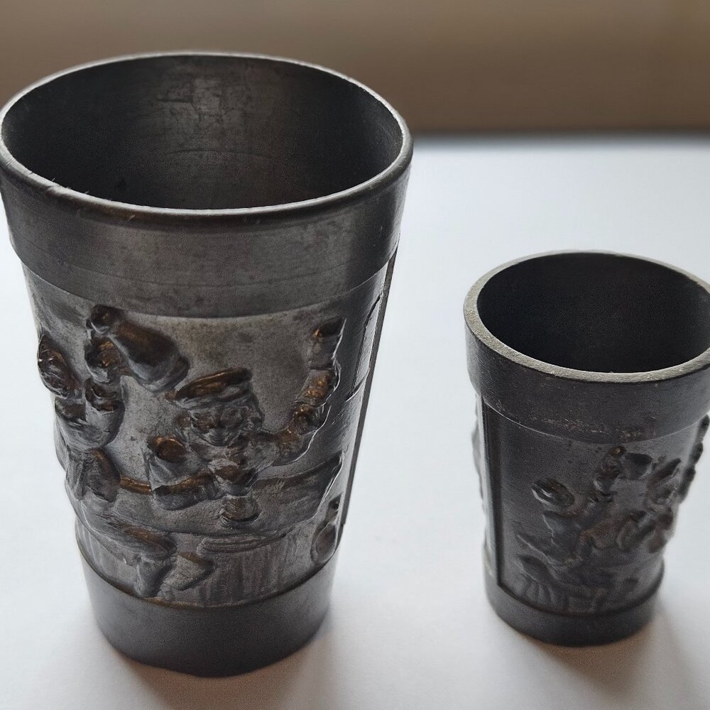 2 ANTIQUE PURE PEWTER SHOT GLASSES